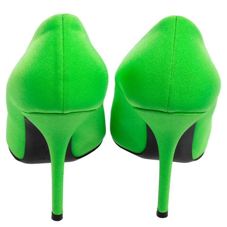 Pre Owned Balenciaga Neon Green Fabric Knife Pointed-Toe Pumps Size 41