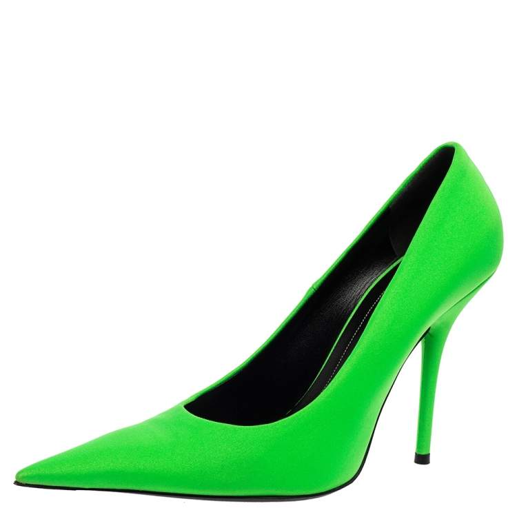 Pre Owned Balenciaga Neon Green Fabric Knife Pointed-Toe Pumps Size 41