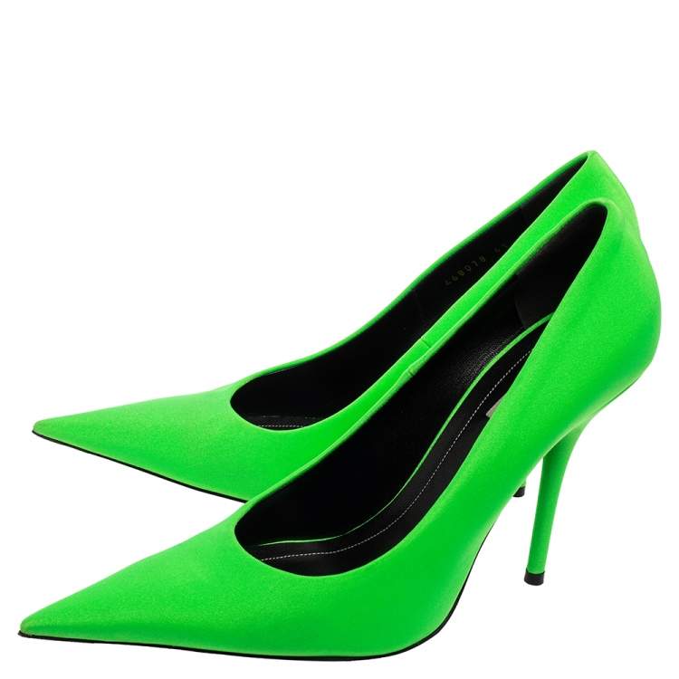 Pre Owned Balenciaga Neon Green Fabric Knife Pointed-Toe Pumps Size 41