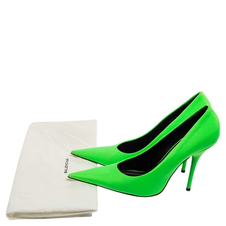 Pre Owned Balenciaga Neon Green Fabric Knife Pointed-Toe Pumps Size 41