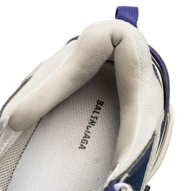 Pre Owned Balenciaga White/Purple Mesh and Leather Triple S Sneakers Size 38