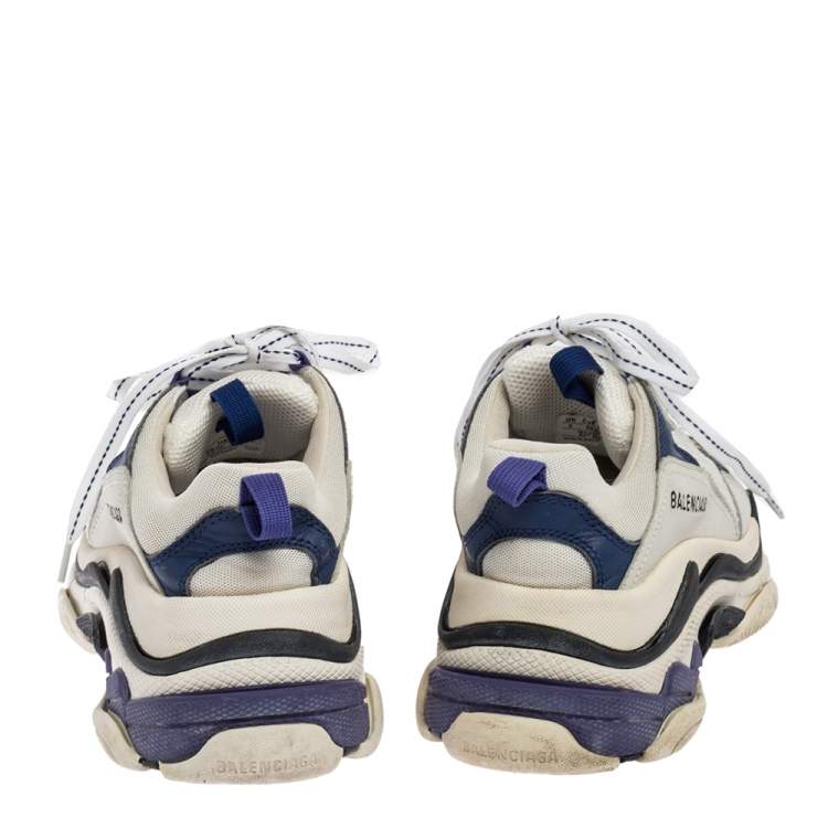 Pre Owned Balenciaga White/Purple Mesh and Leather Triple S Sneakers Size 38