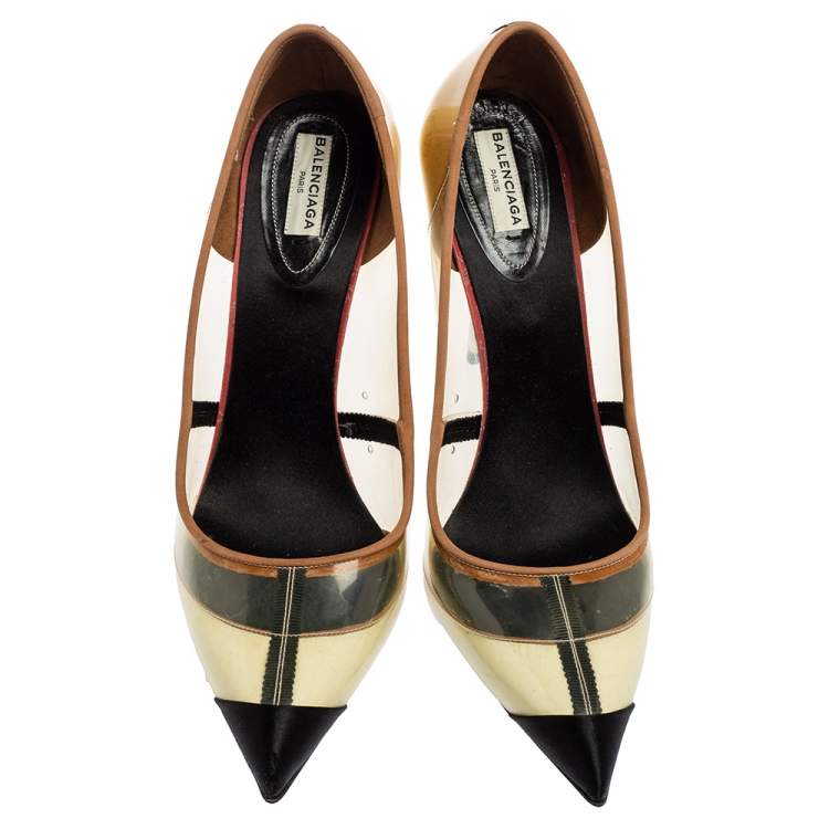 Pre Owned Balenciaga Multicolor PVC and Satin Pointed-Toe Pumps Size 41
