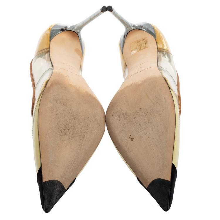 Pre Owned Balenciaga Multicolor PVC and Satin Pointed-Toe Pumps Size 41