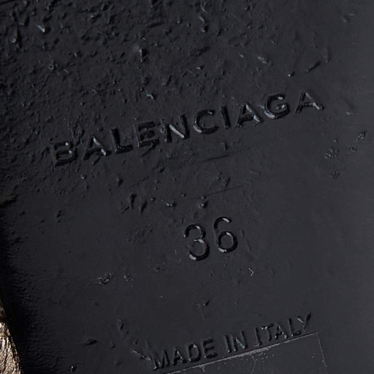 Pre Owned Balenciaga Metallic Grey Leather Arena Embellished Flats Size 36