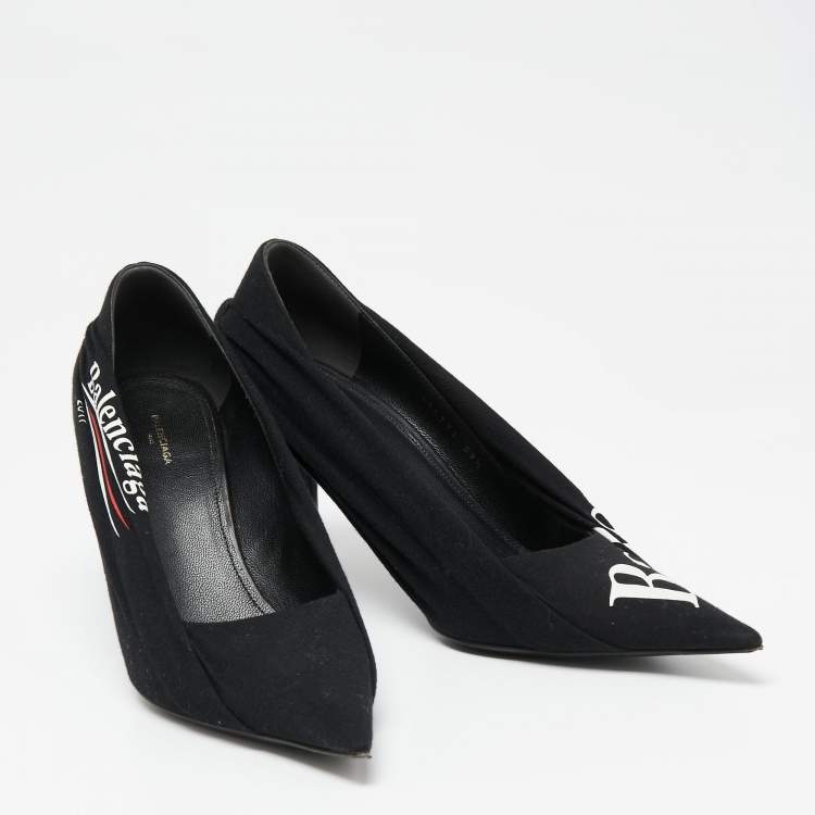 Pre Owned Balenciaga Black Fabric Knife Logo Pointed Toe Pumps Size 39.5