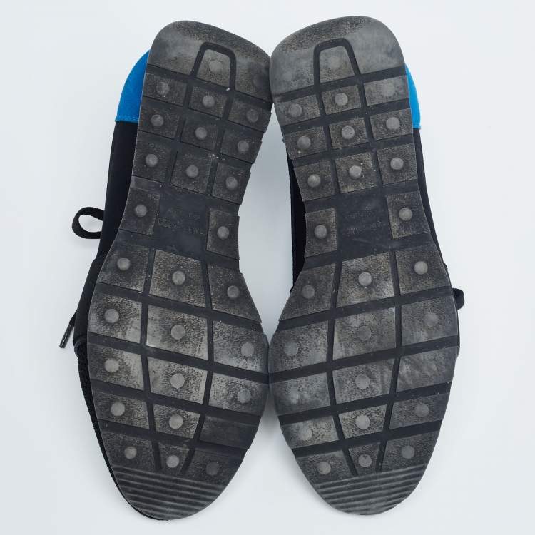 Pre Owned Balenciaga Black/Blue Leather And Mesh Race Runner  Sneakers Size 37