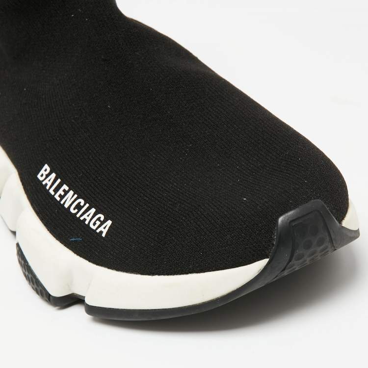 Pre Owned Balenciaga Black Knit Fabric Speed Trainer High-Top Sneakers Size 35