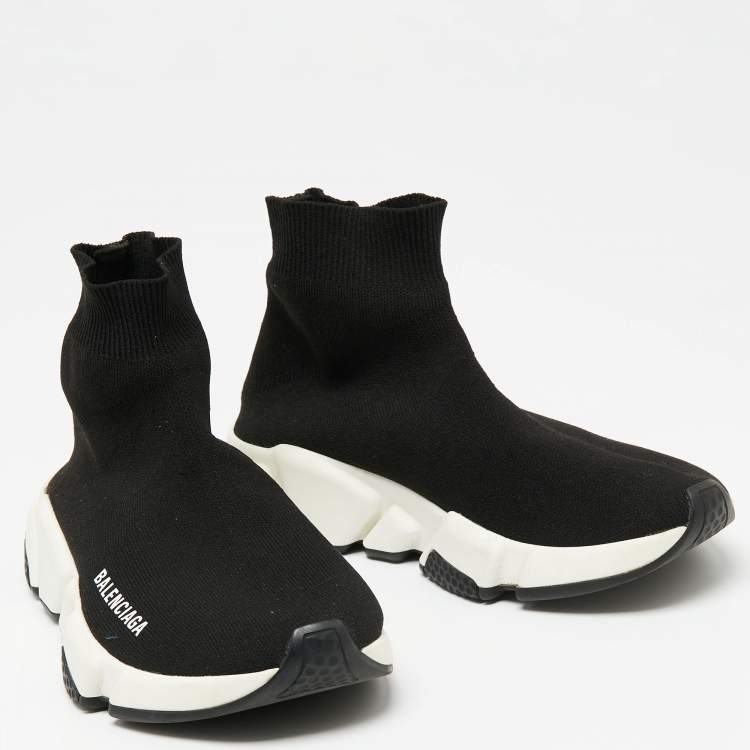 Pre Owned Balenciaga Black Knit Fabric Speed Trainer High-Top Sneakers Size 35