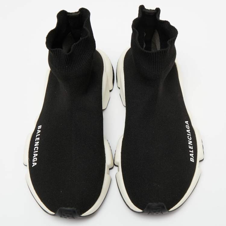 Pre Owned Balenciaga Black Knit Fabric Speed Trainer High-Top Sneakers Size 35