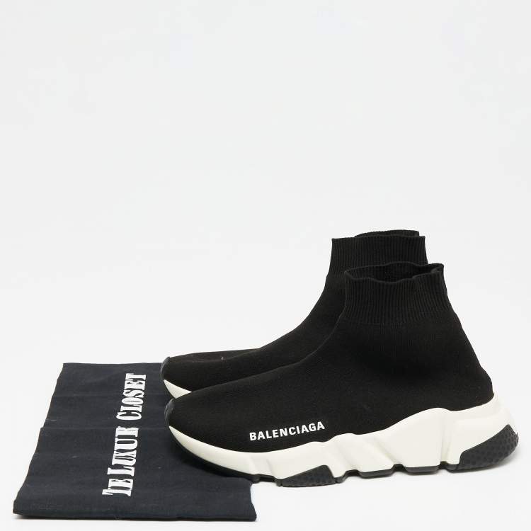 Pre Owned Balenciaga Black Knit Fabric Speed Trainer High-Top Sneakers Size 35