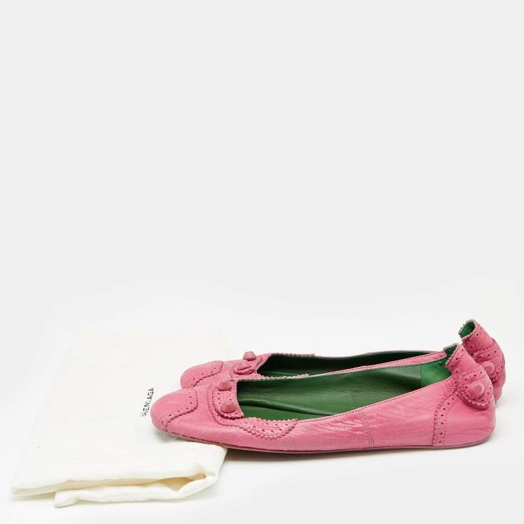 Pre Owned Balenciaga Pink Leather Arena Ballet Flats Size 40
