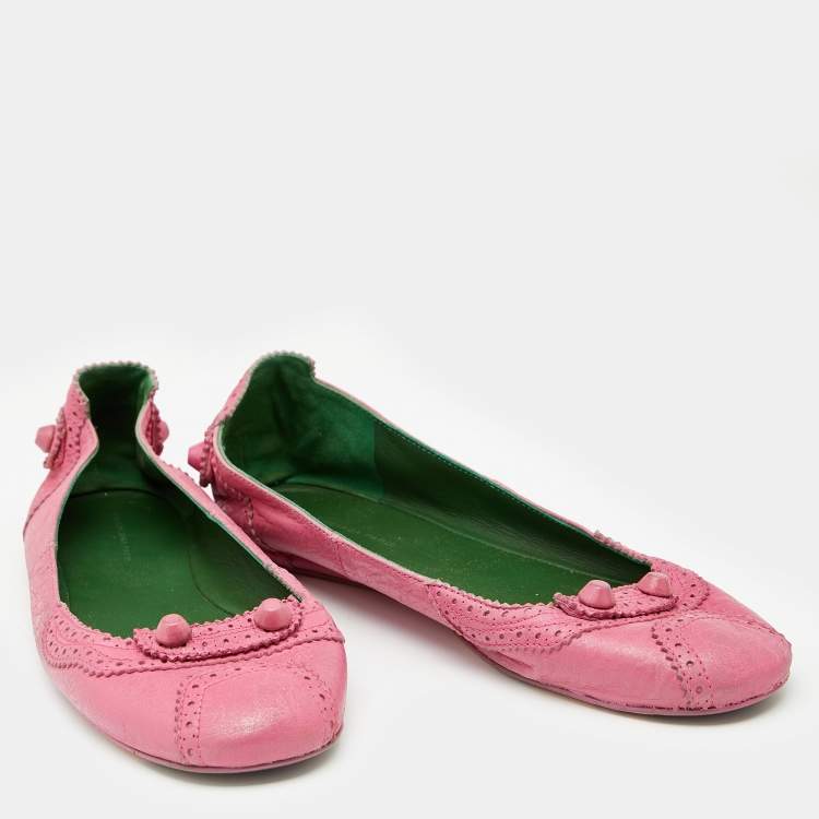 Pre Owned Balenciaga Pink Leather Arena Ballet Flats Size 40