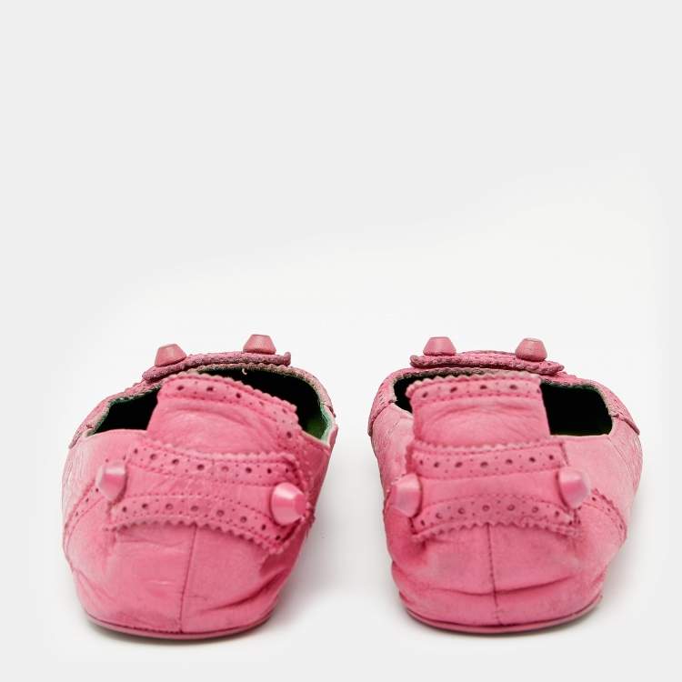Pre Owned Balenciaga Pink Leather Arena Ballet Flats Size 40