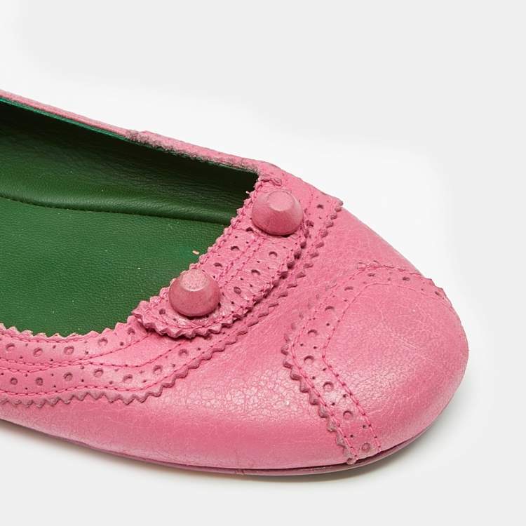 Pre Owned Balenciaga Pink Leather Arena Ballet Flats Size 40