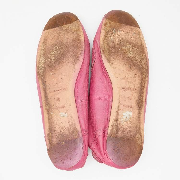 Pre Owned Balenciaga Pink Leather Arena Ballet Flats Size 40