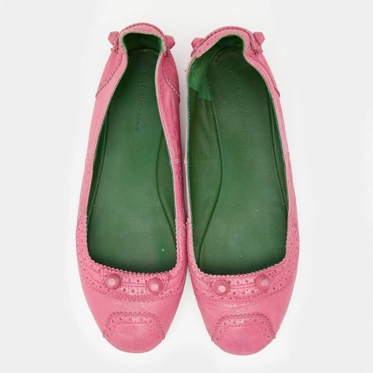 Pre Owned Balenciaga Pink Leather Arena Ballet Flats Size 40