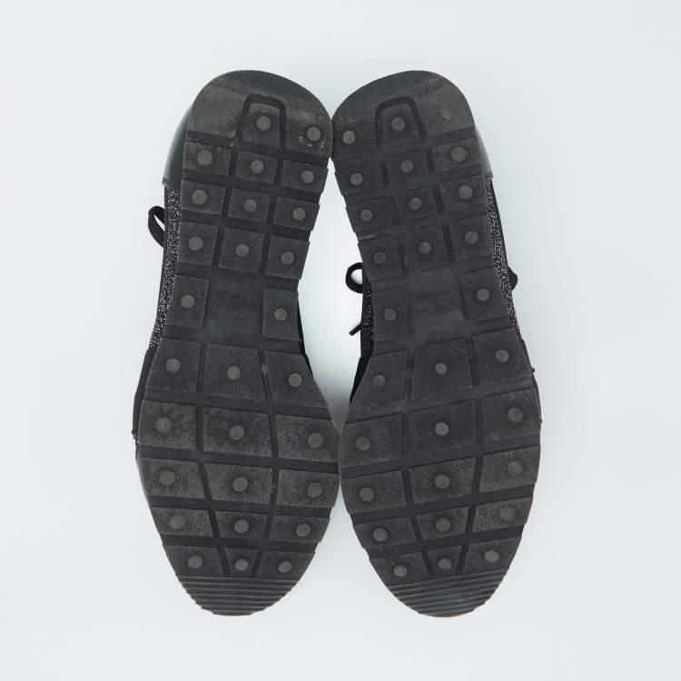 Pre Owned Balenciaga Black Leather And Knit Fabric Race Runner Sneakers Size 40
