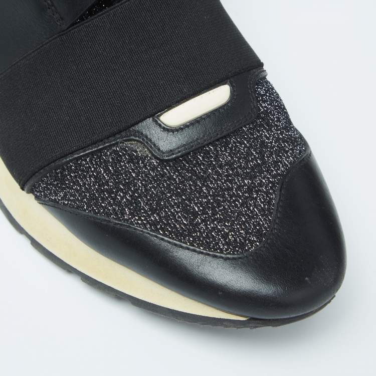 Pre Owned Balenciaga Black Leather And Knit Fabric Race Runner Sneakers Size 40