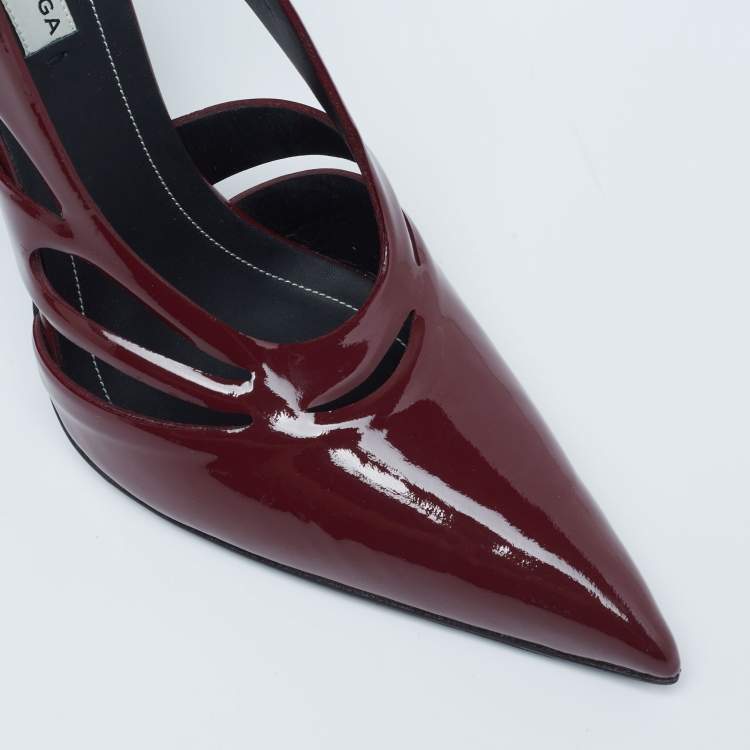 Pre Owned Balenciaga Dark Red Patent Leather Spider Laser Cut Pointed Toe Pumps Size 39