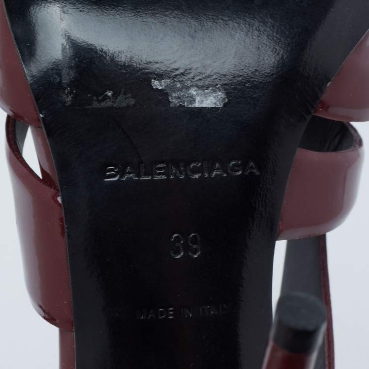 Pre Owned Balenciaga Dark Red Patent Leather Spider Laser Cut Pointed Toe Pumps Size 39