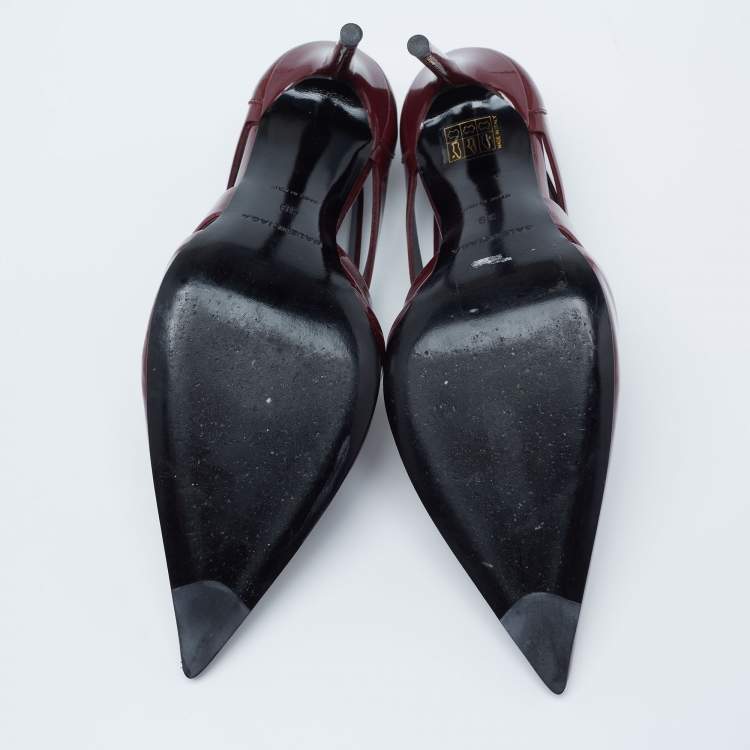 Pre Owned Balenciaga Dark Red Patent Leather Spider Laser Cut Pointed Toe Pumps Size 39