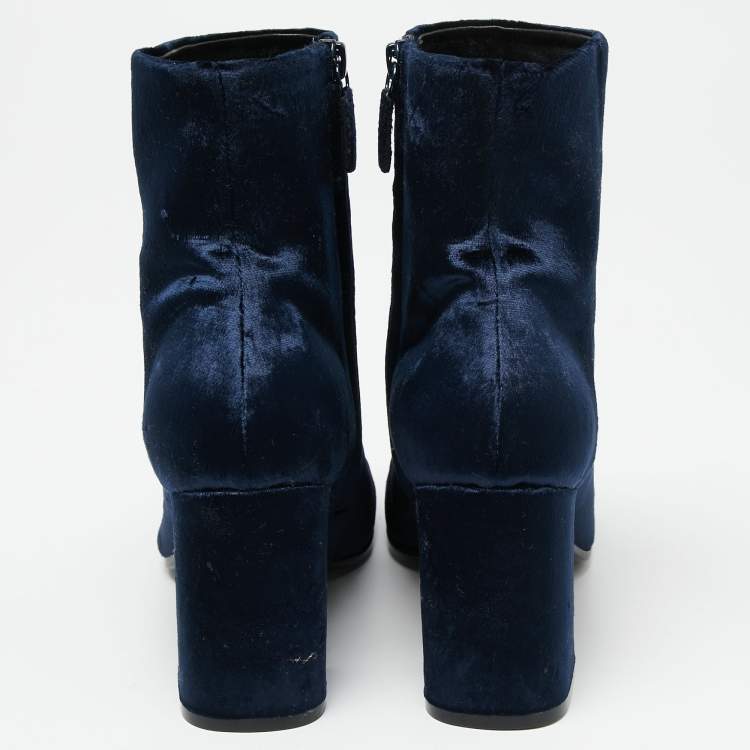 Pre Owned Balenciaga Navy Blue Velvet Ville Ankle Boots Size 38.5