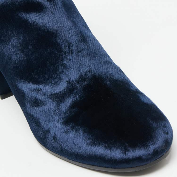 Pre Owned Balenciaga Navy Blue Velvet Ville Ankle Boots Size 38.5