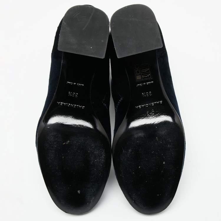 Pre Owned Balenciaga Navy Blue Velvet Ville Ankle Boots Size 38.5