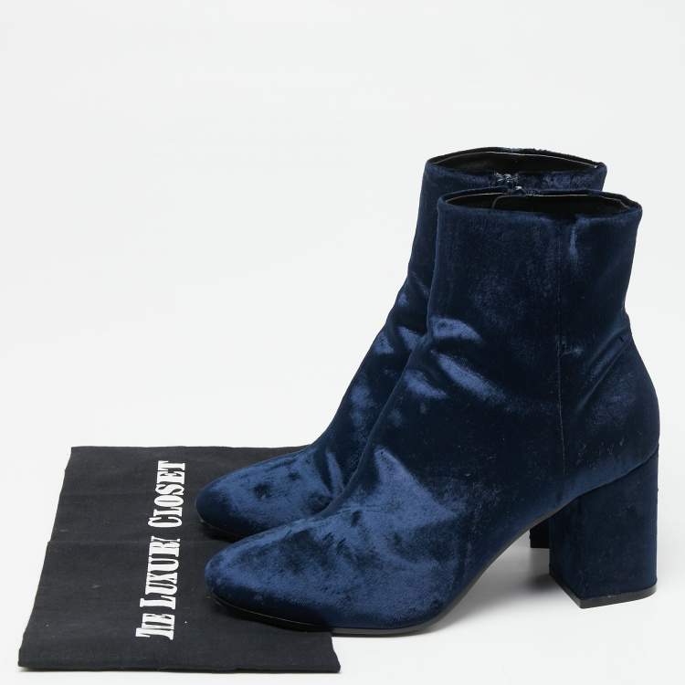 Pre Owned Balenciaga Navy Blue Velvet Ville Ankle Boots Size 38.5