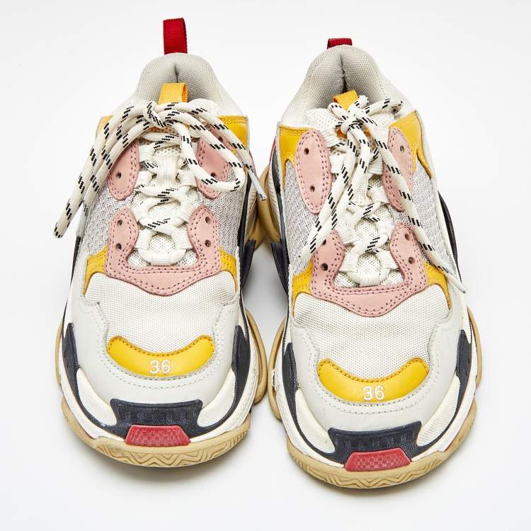 Pre Owned Balenciaga Multicolor Leather and Mesh Triple S Sneakers Size 36