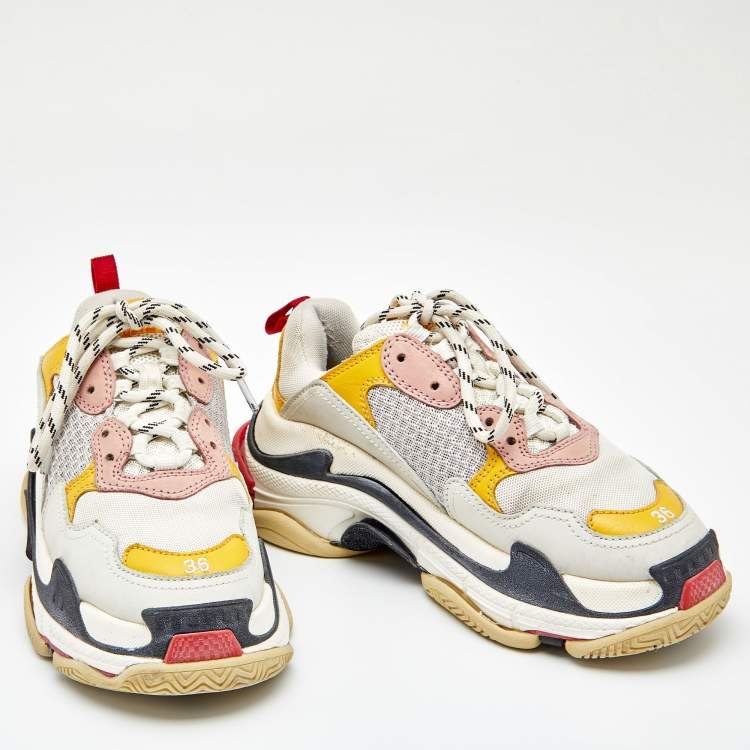 Pre Owned Balenciaga Multicolor Leather and Mesh Triple S Sneakers Size 36