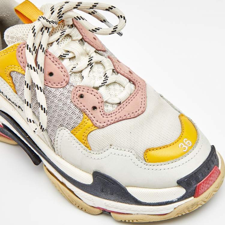 Pre Owned Balenciaga Multicolor Leather and Mesh Triple S Sneakers Size 36
