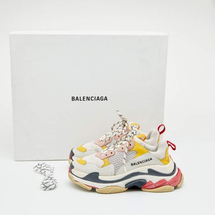 Pre Owned Balenciaga Multicolor Leather and Mesh Triple S Sneakers Size 36