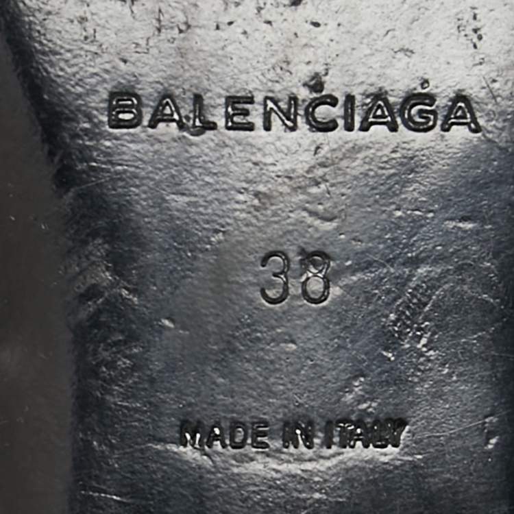 Pre Owned Balenciaga Grey Studded Textured Leather Flat Slides Size 38 