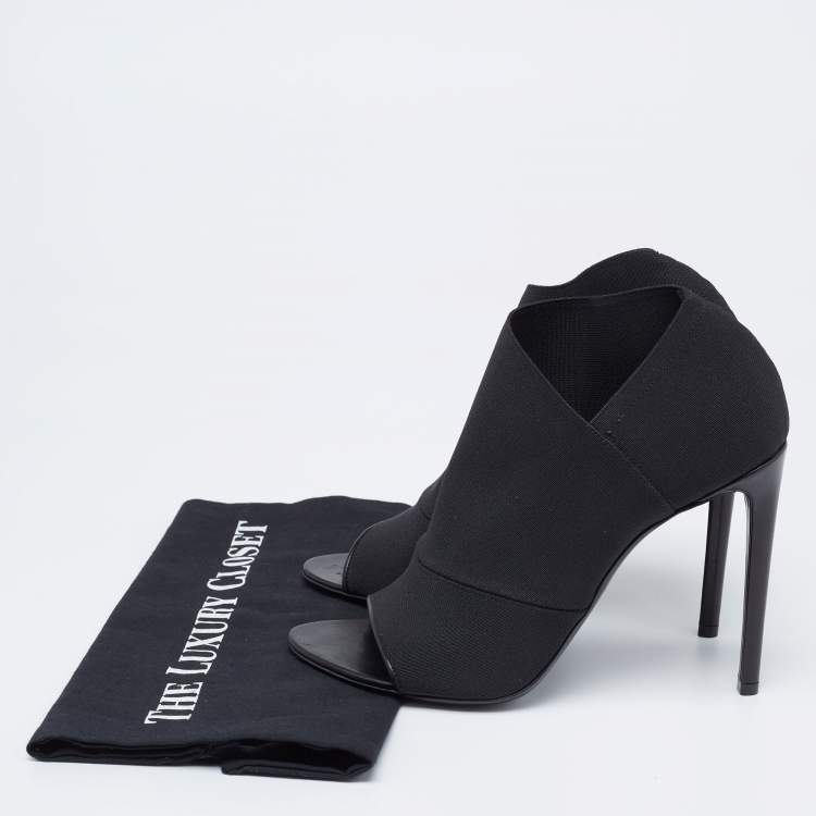 Pre Owned Balenciaga Black Stretch Fabric Open Toe Booties Size 39