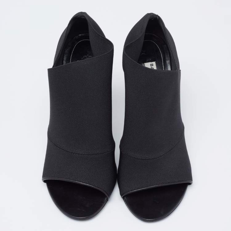 Pre Owned Balenciaga Black Stretch Fabric Open Toe Booties Size 39