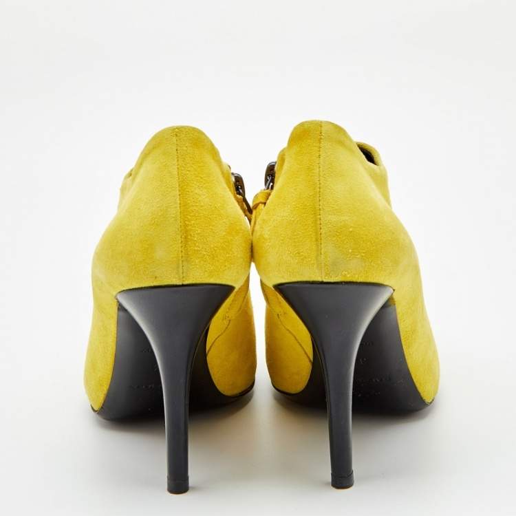 Pre Owned Balenciaga Yellow Suede Ankle Booties Size 37.5