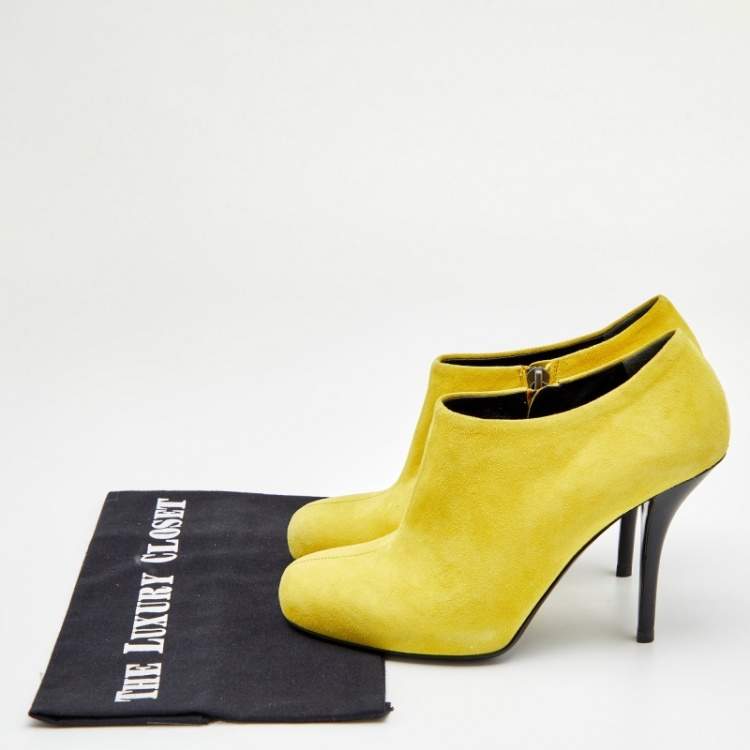Pre Owned Balenciaga Yellow Suede Ankle Booties Size 37.5
