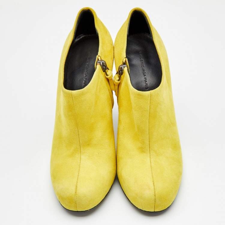 Pre Owned Balenciaga Yellow Suede Ankle Booties Size 37.5