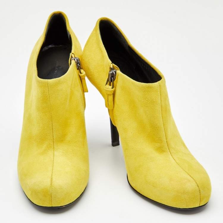 Pre Owned Balenciaga Yellow Suede Ankle Booties Size 37.5