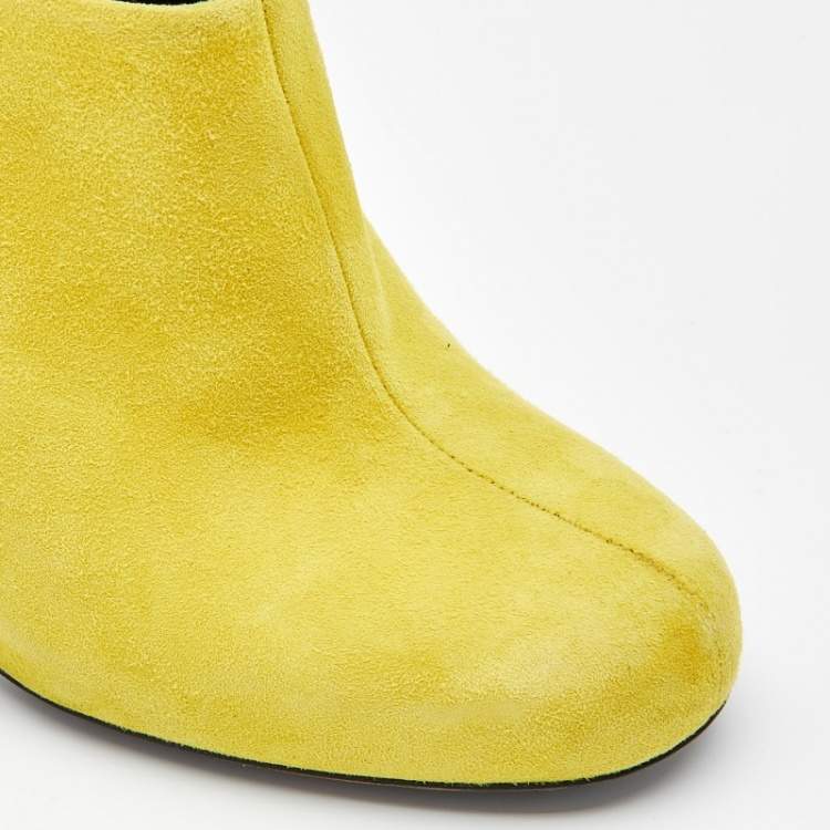 Pre Owned Balenciaga Yellow Suede Ankle Booties Size 37.5