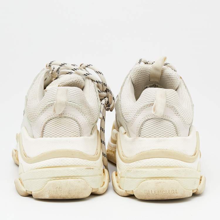 Pre Owned Balenciaga White/Grey Nubuck Leather And Mesh Triple S Sneakers Size 36