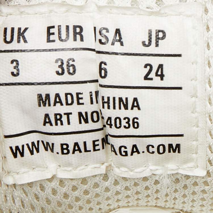 Pre Owned Balenciaga White/Grey Nubuck Leather And Mesh Triple S Sneakers Size 36
