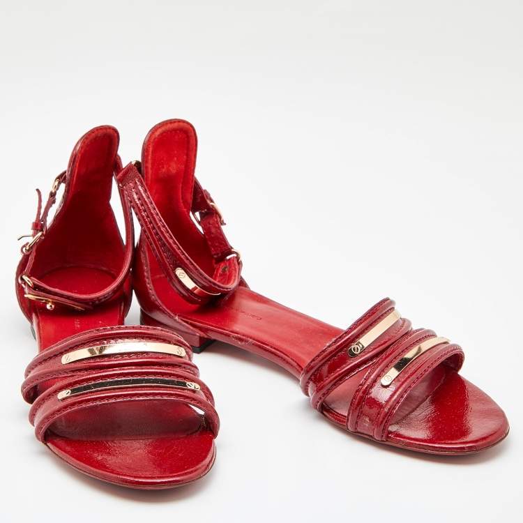 Pre Owned Balenciaga Red Leather Ankle Strap Sandals Size 38