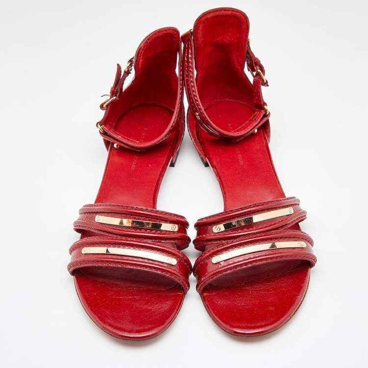 Pre Owned Balenciaga Red Leather Ankle Strap Sandals Size 38