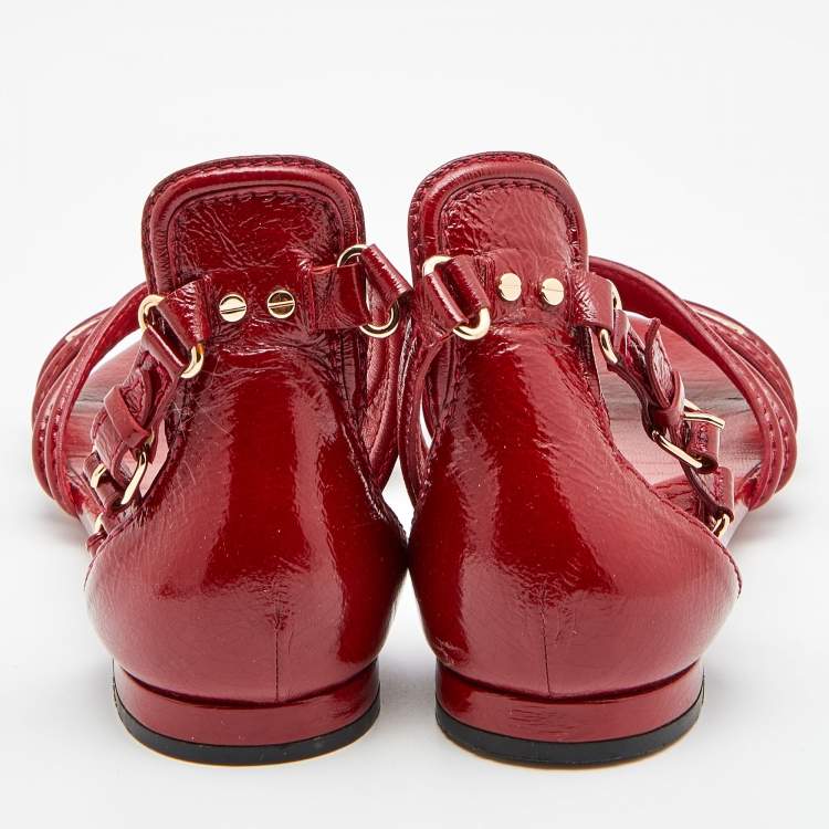 Pre Owned Balenciaga Red Leather Ankle Strap Sandals Size 38