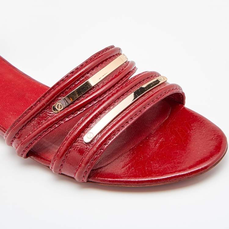 Pre Owned Balenciaga Red Leather Ankle Strap Sandals Size 38