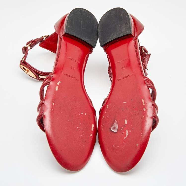 Pre Owned Balenciaga Red Leather Ankle Strap Sandals Size 38