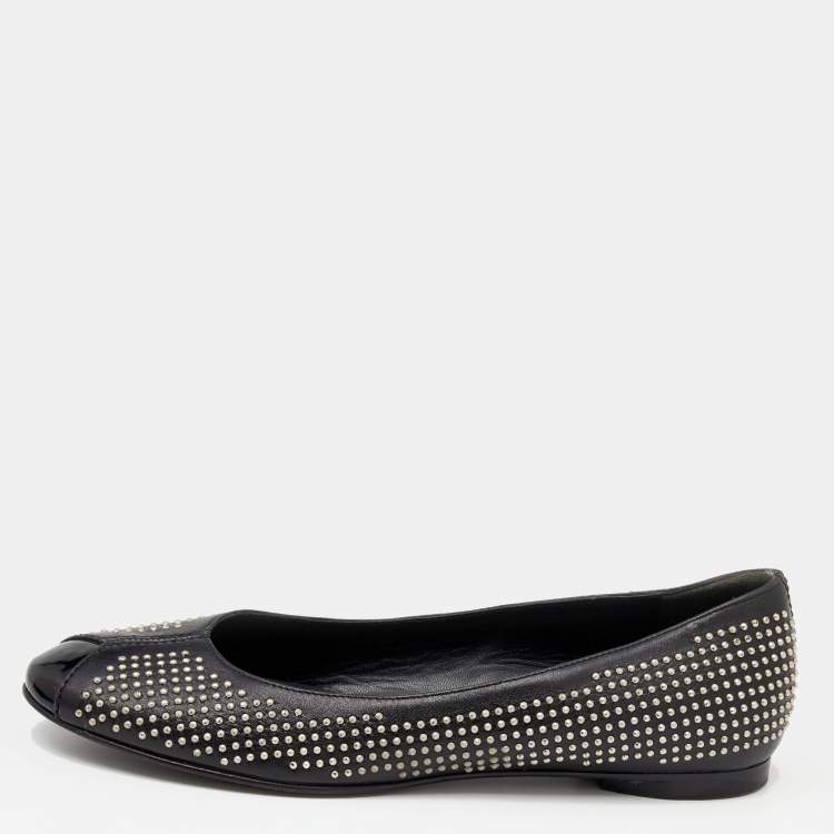 Pre Owned Balenciaga Black Leather Studded Ballet Flats Size 36